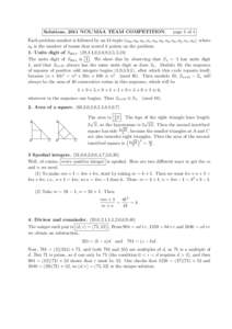 Solutions, 2011 NCS/MAA TEAM COMPETITION,  page 1 of 4 Each problem number is followed by an 11-tuple (a10 , a9 , a8 , a7 , a6 , a5 , a4 , a3 , a2 , a1 , a0 ), where ak is the number of teams that scored k points on the 