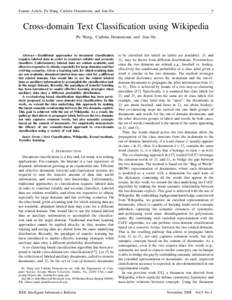 Feature Article: Pu Wang, Carlotta Domeniconi, and Jian Hu  5 Cross-domain Text Classification using Wikipedia Pu Wang, Carlotta Domeniconi, and Jian Hu