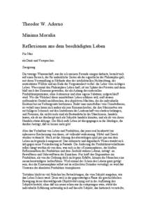 Theodor W. Adorno Minima Moralia Reflexionen aus dem beschädigten Leben