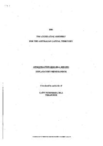 2001 THE LEGISLATIVE ASSEMBLY FOR THE AUSTRALIAN CAPITAL TERRITORY APPROPRIATION (HIH) BILL[removed]EXPLANATORY MEMORANDUM