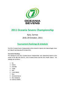 2011 Oceania Sevens Championship Apia, Samoa 28 & 29 October, 2011