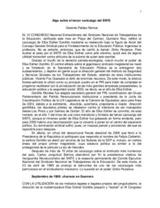 1 Algo sobre el tercer cacicazgo del SNTE Gerardo Peláez Ramos EL VI CONGRESO Nacional Extraordinario del Sindicato Nacional de Trabajadores de la Educación, verificado este mes en Playa del Carmen, Quintana Roo, ratif