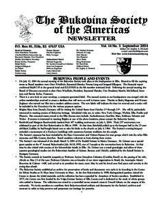 The Bukovina Society of the Americas NEWSLETTER Vol. 14 No. 3 September[removed]P.O. Box 81, Ellis, KS[removed]USA