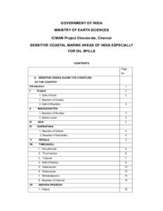 GOVERNMENT OF INIDA MINISTRY OF EARTH SCIENCES ICMAM Project Directorate, Chennai SENSITIVE COASTAL MARINE AREAS OF INDIA ESPECIALLY FOR OIL SPILLS