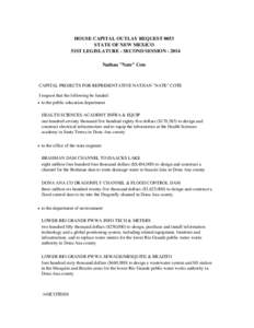 HOUSE CAPITAL OUTLAY REQUEST 0053 STATE OF NEW MEXICO 51ST LEGISLATURE - SECOND SESSION[removed]Nathan 