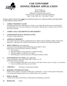 COE TOWNSHIP ZONING PERMIT APPLICATION 309 W. Wright Ave. Shepherd, MIApplications Accepted and processed by Isabella County Community Development Department