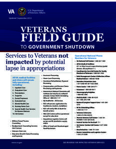 Updated September[removed]VETERANS FIELD GUIDE TO GOVERNMENT SHUTDOWN