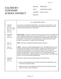 No[removed]SALISBURY TOWNSHIP SCHOOL DISTRICT