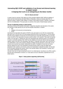 Connecting EQF, ECVET and validation of non-formal and informal learning to support people in keeping their work or (re-)integrating on the labour market Prof. Dr. Maurice de Greef In order to give an overview of the sta