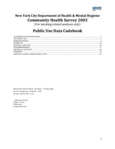 New York City Department of Health & Mental Hygiene  Community Health Survey[removed]For smoking related analyses only)  Public Use Data Codebook
