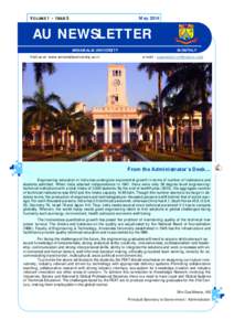 VOLUME I - ISSUE 5  May 2014 AU NEWSLETTER ANNAMALAI UNIVERSITY