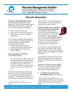 Records Management Bulletin Records management advice prepared for GNWT employees by the Records Management Unit of Public Works and Services No. 19 – August[removed]Revised Nov. 2012)