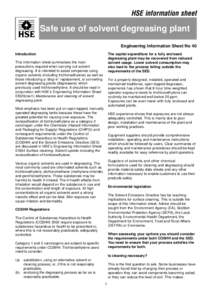 HSE information sheet Safe use of solvent degreasing plant Engineering Information Sheet No 40 Introduction