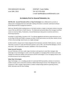 FOR	
  IMMEDIATE	
  RELEASE	
   June	
  10th,	
  2013	
   	
   	
     	
   	
  