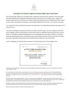 Microsoft Word - Client Communication - Jamestown Tax Exempt Virginia Fund Earns 2009 Lipper Fund Award.doc