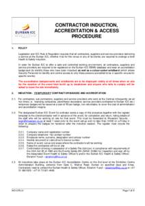 CONTRACTOR INDUCTION, ACCREDITATION & ACCESS PROCEDURE 1.  POLICY