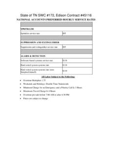 State of TN SWC #172, Edison Contract #45116 NATIONAL ACCOUNTS PREFERRED HOURLY SERVICE RATES SPRINKLER Sprinkler service rate