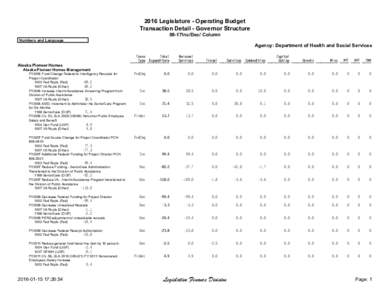 2016 Legislature - Operating Budget Transaction Detail - Governor Structure 06-17Inc/Dec/ Column Numbers and Language  Agency: Department of Health and Social Services