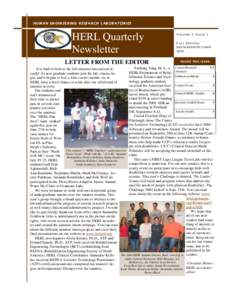 HU MA N EN GIN EER ING R ESE ARCH LABORA TORIE S  HERL Quarterly Newsletter LETTER FROM THE EDITOR