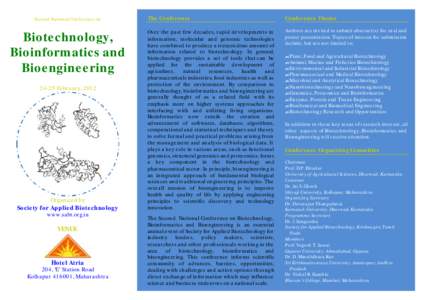 Second National Conference on  Biotechnology, Bioinformatics and Bioengineering[removed]February, 2012