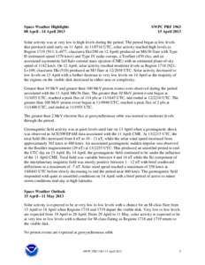 Space Weather Highlights 08 April - 14 April 2013 SWPC PRF[removed]April 2013