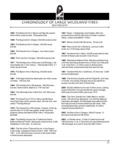 Chronology of large wildland fires 1825-Present[removed]The Miramichi fire in Maine and New Brunswick; three million acres burned; 160 people killed