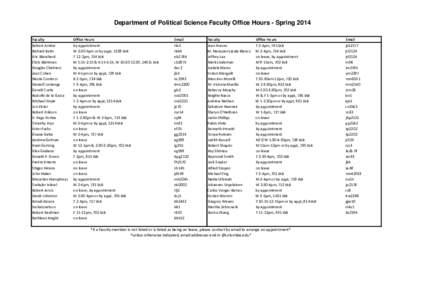 Department of Political Science Faculty Office Hours - Spring 2014 Faculty Robert Amdur Richard Betts Eric Blanchard Chris Blattman