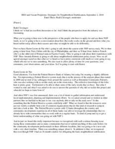 REO and Vacant Properties: Strategies for Neighborhood Stabilization, September 2, 2010