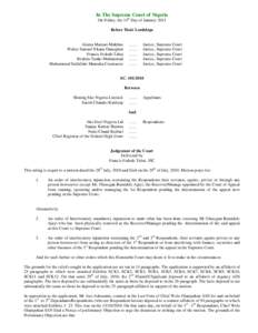 In The Supreme Court of Nigeria On Friday, the 14th Day of January 2011 Before Their Lordships Aloma Mariam Mukhtar Walter Samuel Nkanu Onnoghen