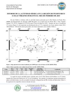 RED SISMICA DE PUERTO RICO  Universidad de Puerto Rico Recinto de Mayagüez Departamento de Geología