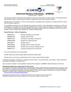 Advanced Diploma of Business National Provider Number[removed]Course Information CRICOS Provider Number 03322B