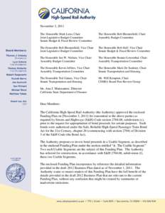 November 3, 2011 The Honorable Mark Leno, Chair Joint Legislative Budget Committee Senate Budget & Fiscal Review Committee  The Honorable Bob Blumenfield, Chair
