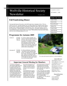 W OLF VIL LE HIST OR ICAL S OCIE TY R ANDALL HOUSE MUSE UM Wolfville Historical Society Newsletter