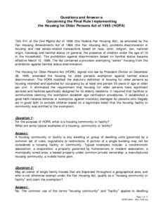 Real estate / Affordable housing / Fair housing / Housing cooperative / Civil Rights Act / United States Department of Housing and Urban Development / Law / United States / 104th United States Congress / Housing for Older Persons Act / Housing