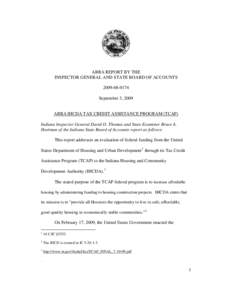 ARRA REPORT BY THE INSPECTOR GENERAL AND STATE BOARD OF ACCOUNTS[removed]September 3, 2009  ARRA IHCDA TAX CREDIT ASSISTANCE PROGRAM (TCAP)