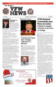 Official Publication of the Department of OregonNovember Veterans- December of Foreign2014 Wars VFW NEWS 1