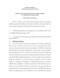 Ministry of Finance Department of Economic Affairs …. Public Private Partnership Appraisal Committee (PPPAC) 13th Meeting on November 5, 2007 Record Note of Discussion