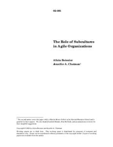 [removed]The Role of Subcultures in Agile Organizations  Alicia Boisnier