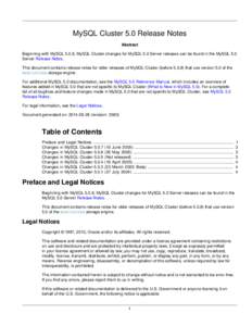 MySQL Cluster 5.0 Release Notes