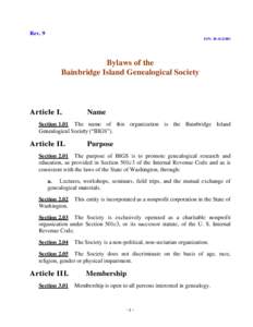Rev. 9 EIN: Bylaws of the Bainbridge Island Genealogical Society