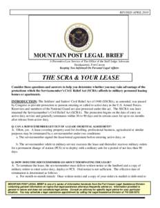 REVISED APRIL[removed]MOUNTAIN POST LEGAL BRIEF A Preventive Law Service of The Office of the Staff Judge Advocate Headquarters, Fort Carson Keeping You Informed On Personal Legal Affairs