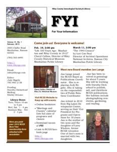 Riley County Genealogical Society & Library  FYI For Your Information  Volume 14 , No. 1