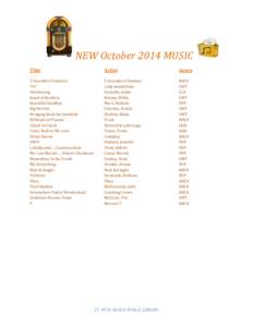 NEW October 2014 MUSIC Title Artist  Genre