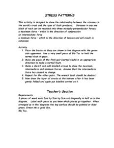 STRESS PATTERNS This activity is designed to show the relationship between the stresses in the earth’s crust and the type of fault produced. Stresses in any one block of rock can be resolved into three mutually perpend