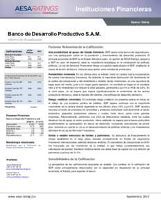 Instituciones Financieras Bancos / Bolivia Banco de Desarrollo Productivo S.A.M. Informe de Actualización Factores Relevantes de la Calificación.