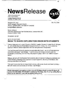 ~ NewsRelease National Aeronautics and Space Administration Langley Research Center Hampton, Va[removed]