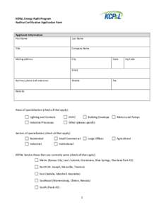 KCP&L Energy Audit Program Auditor Certification Application Form Applicant Information First Name