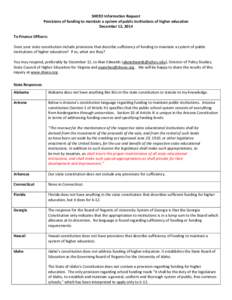 SHEEO Information Request Provisions of funding to maintain a system of public institutions of higher education December 12, 2014 To Finance Officers: Does your state constitution include provisions that describe suffici