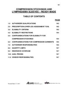 N-1  COMPRESSION STOCKINGS AND LYMPHEDEMA SLEEVES – READY MADE TABLE OF CONTENTS PAGE