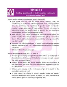 Principle 2 Guiding Questions: How do I look at my context, my organization and my-self? How to analyze relevant organizational aspects of your CSO  Think about your CSO, with its unique history, mandate, staff, and c